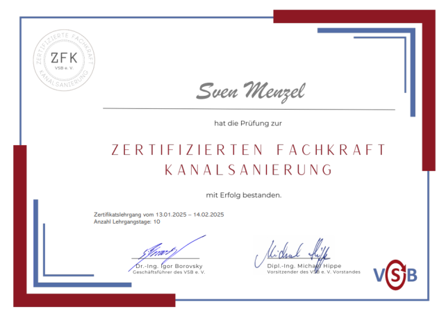 Zertifizierten Fachkraft Kanalsanierung - Seite 1