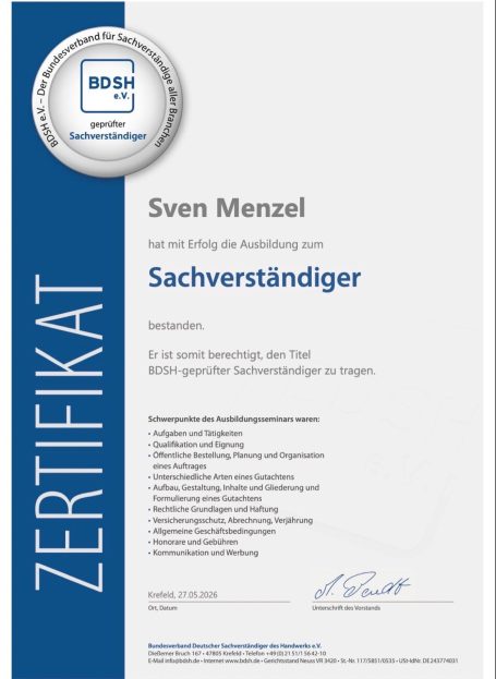 Zertifikat Sachverständiger Grundstücksentwässerung