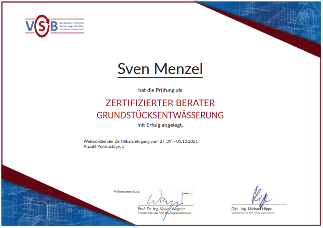 Zertifizierter Berater Grundstücksentwässerung Seite 1